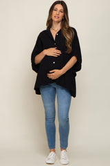 Black Gauze Double Layered Maternity Button Up Top