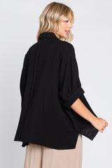 Black Gauze Double Layered Button Up Top