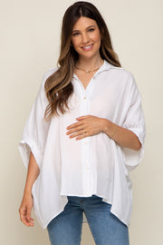 White Gauze Double Layered Maternity Button Up Top