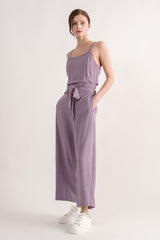 Lavender Tie Sleeveless Linen Jumpsuit