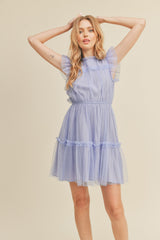 Lavender Mesh Ruffled Mini Dress