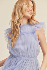 Lavender Mesh Ruffled Mini Dress