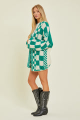 Green Checkered Cardigan Sweater