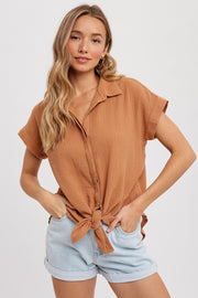 Camel Button Up Cotton Shirt