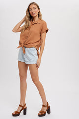 Camel Button Up Cotton Shirt