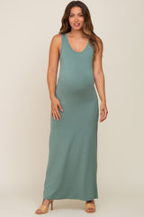 Sage Soft Knit Maternity Maxi Dress