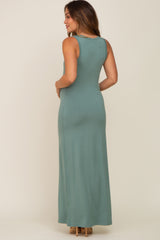 Sage Soft Knit Maternity Maxi Dress