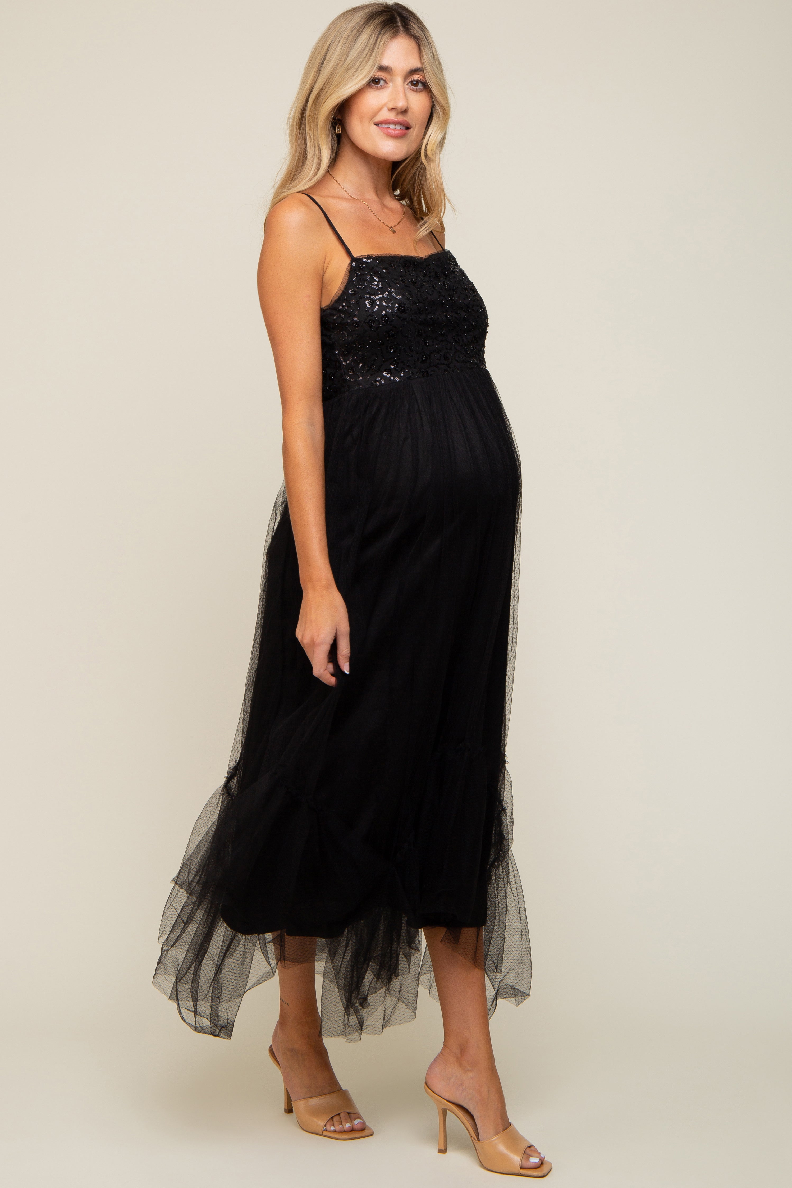 SMALL Maternity Dress NEW a glow Knot Black Full Length Maxi Kohls