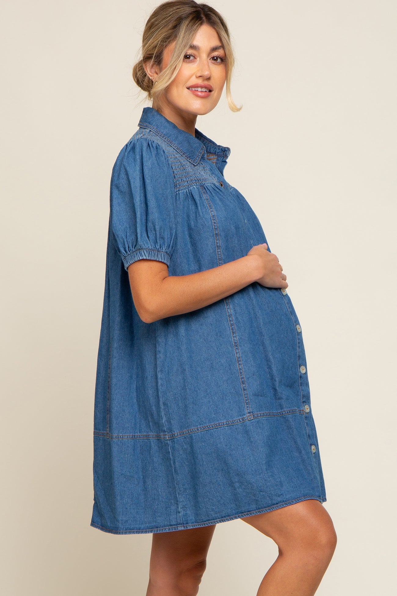 Full Sleeves Denim Feeding Shirt Dress – Blue