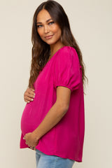 Fuchsia Puff Sleeve Maternity Blouse