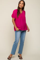 Fuchsia Puff Sleeve Maternity Blouse