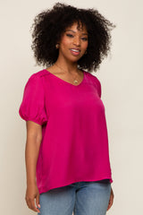 Fuchsia Puff Sleeve Maternity Blouse