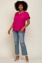 Fuchsia Puff Sleeve Blouse