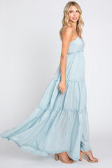 Light Blue Square Neck Ruffle Tiered Maxi Dress