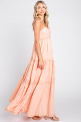 Peach Square Neck Ruffle Tiered Maxi Dress