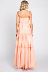 Peach Square Neck Ruffle Tiered Maxi Dress