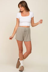 Light Olive Ribbed Soft Knit Shorts