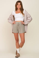 Light Olive Ribbed Soft Knit Shorts