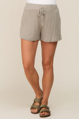 Light Olive Ribbed Soft Knit Maternity Shorts