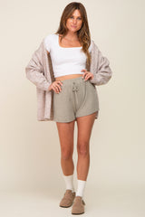 Light Olive Ribbed Soft Knit Maternity Shorts