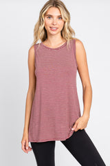 Burgundy Striped Sleeveless Maternity Tank Top