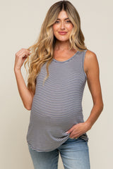 Navy Striped Sleeveless Maternity Tank Top