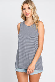 Navy Striped Sleeveless Tank Top