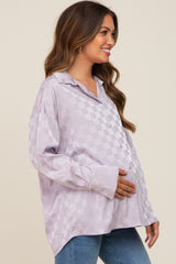 Lavender Checkered Satin Button Up Maternity Top