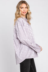 Lavender Checkered Satin Button Up Top