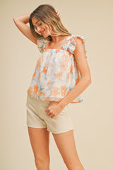 Peach Floral Babydoll Sleeveless Top