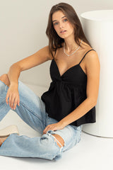 Black Tie-Back Peplum Cami Top