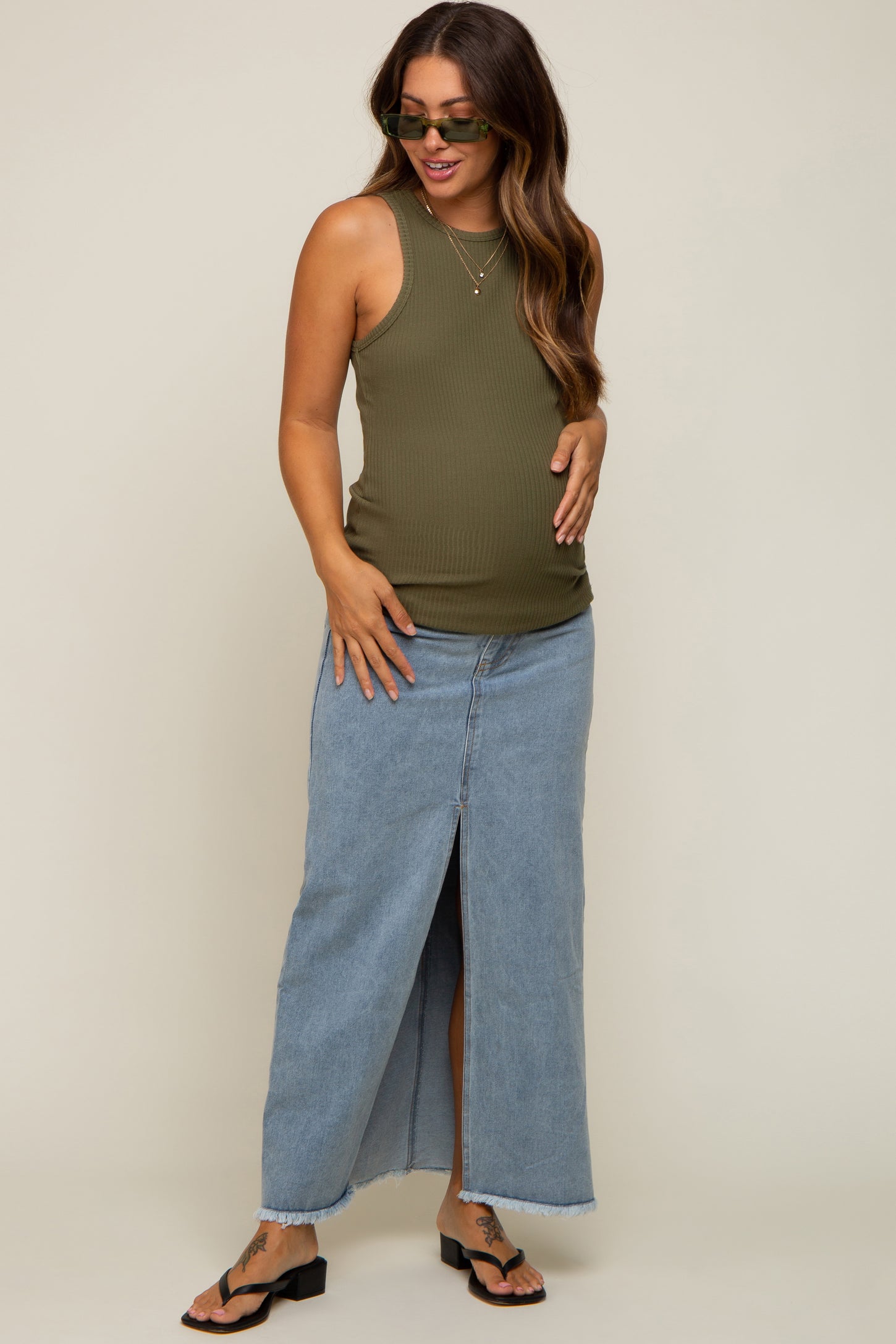 Buy Mid Blue Maternity Denim Look Leggings from Next Luxembourg