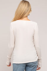 Cream Rib Knit Button Accent Maternity Long Sleeve Top