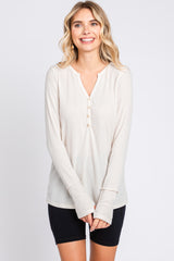 Cream Rib Knit Button Accent Maternity Long Sleeve Top