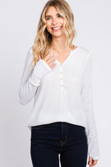 Ivory Rib Knit Button Accent Maternity Long Sleeve Top