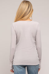 Taupe Rib Knit Button Accent Maternity Long Sleeve Top