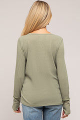 Light Olive Rib Knit Button Accent Maternity Long Sleeve Top