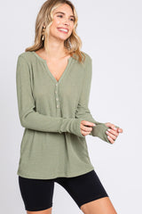 Light Olive Rib Knit Button Accent Maternity Long Sleeve Top