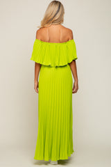 Lime Pleated Off Shoulder Maternity Maxi Dress