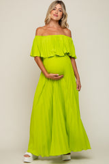 Lime Pleated Off Shoulder Maternity Maxi Dress