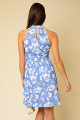 Blue White Floral Halter Mini Dress