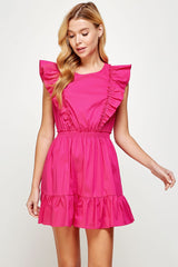 Fuchsia Back Tie Detail Ruffled Sleeveless Mini Dress