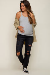 Black Distressed Straight Leg Maternity Jeans