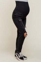 Black Distressed Straight Leg Maternity Jeans