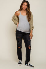 Black Distressed Straight Leg Maternity Jeans