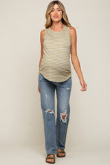 Blue Distressed Straight Maternity Jeans