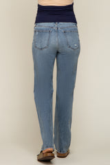 Blue Distressed Straight Maternity Jeans