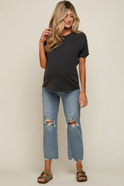 Blue Distressed Open Knee Maternity Wide Leg Jeans