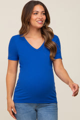 Royal Ribbed V-Neck Maternity Top