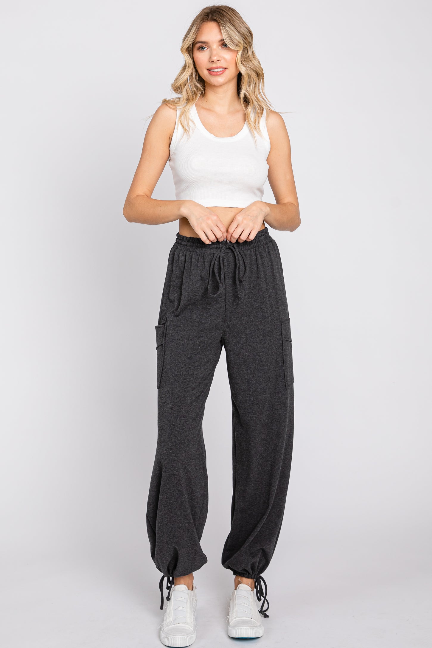 Charcoal Side Pocket Drawstring Ankle Tie Maternity Lounge Pants– PinkBlush